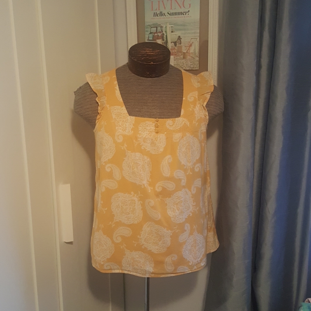 Yellow and white paisley cotton blouse